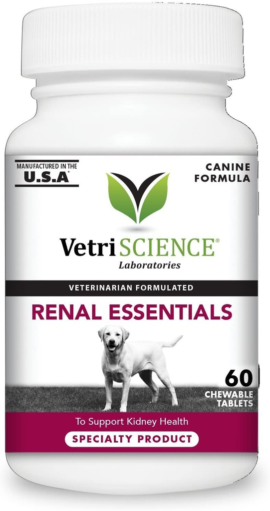 VetriScience Rinichi sanatate Chewable Tablete, Renal Essentials Supliment pentru câini, tract urinar și suport renal cu ciuperci, Root Astragalus, Seminte de Nettle și plante aromatice, Fum, 60 Conte