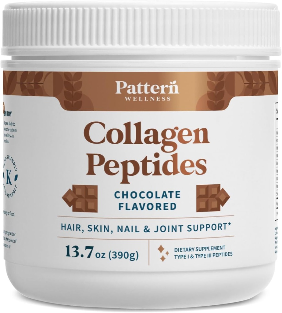 Model Wellness Colagen Peptides Powder (Tip I & III) - Hair, Nails, Skin and Joint Health - Grass Fed & Pasture Crescut - Hidrolyzed Colagen, Non-GMO, Dairy Free, & Keto - Chocolate (13 Oz)