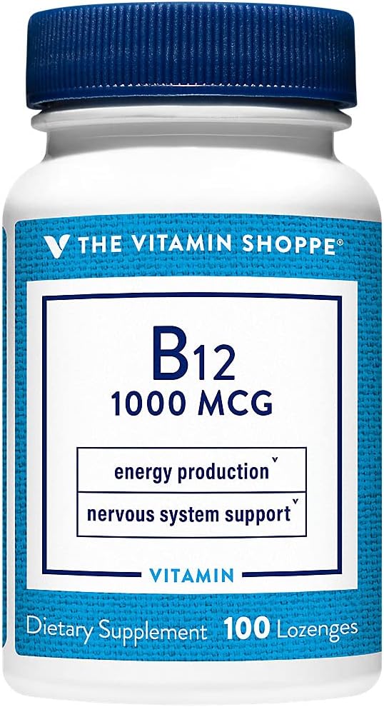 Vitamina Shoppe vitamina B12 1000mcg - susține producția de energie, supliment alimentar o dată pe zi - vitamina B-12 (Ca Cyanocobalamină), gluten și lactate fără (100 Lozene)