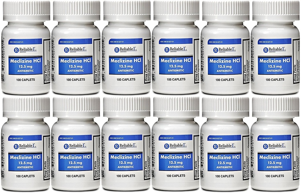 Meclizină 12, 5 mg Antiemetic, Motion Sickness 100 Caplets Package of 2