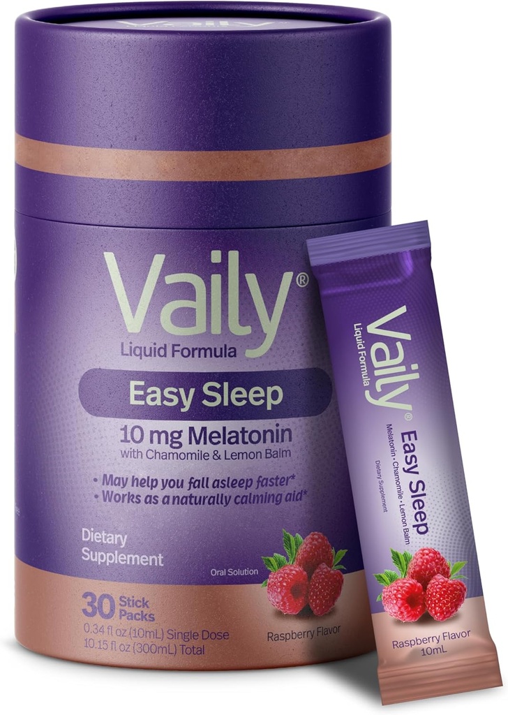 Vaily lichid Melatonina 10mg, Lemon Balm Extract îmbunătăţit Cicluri de somn - Raspberry aroma Suplimente de somn, Sleep Aid lichid pentru adulţi - Chamomile Extract de somn natural şi relaxare Ajutor - 30 Doze