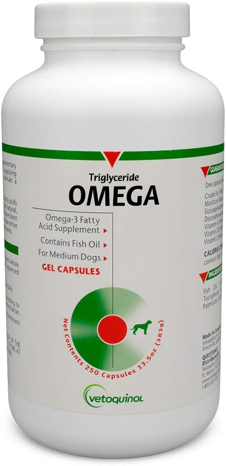 Vetochinol Trigliceride Omega capsule de câine supliment, mediu- rasa: 30-60 lbs, 250ct