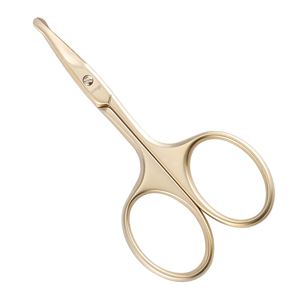 LIVEO 3.75" Small Safety Cuts Hair Foarfece, Lama curbata cu Sfat Rotund Otel inoxidabil pentru Manichiura Cuticula, Sprâncene, Piele Uscata (Aur)