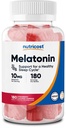 Nutricost Melatonina 10mg, 180 gume, aromă de căpșuni - Gluten gratuit, non-GMO, fără sirop de porumb