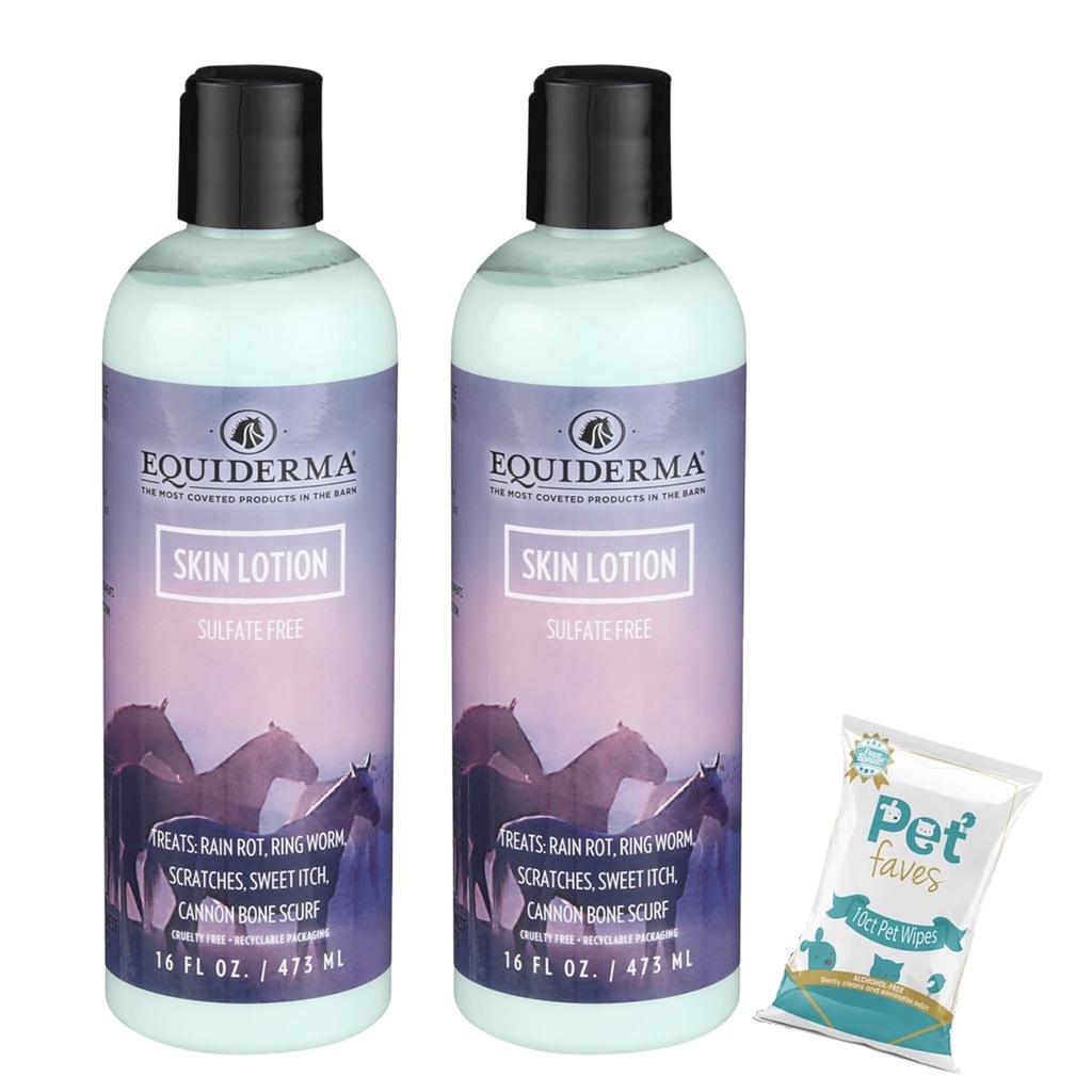 EQUIDERMA (2 ambalaj) Loțiune de piele de cal cu 10-count Pet Faves Șervețele pentru animale de companie 