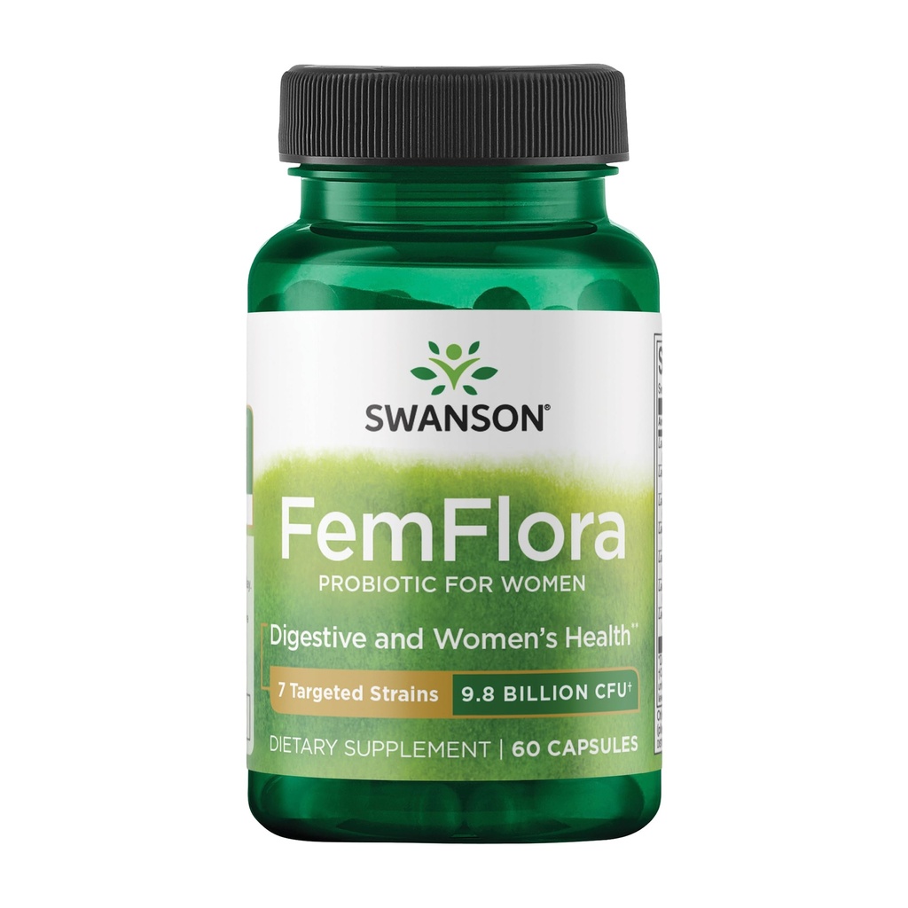 Swanson FemFlora - Feminine Probiotic Supliment de sprijin Flora a gurii, GI Tract, și Vagin - Probiotice pentru femei cu 9 miliarde CFU per capsulă - (60 capsule)