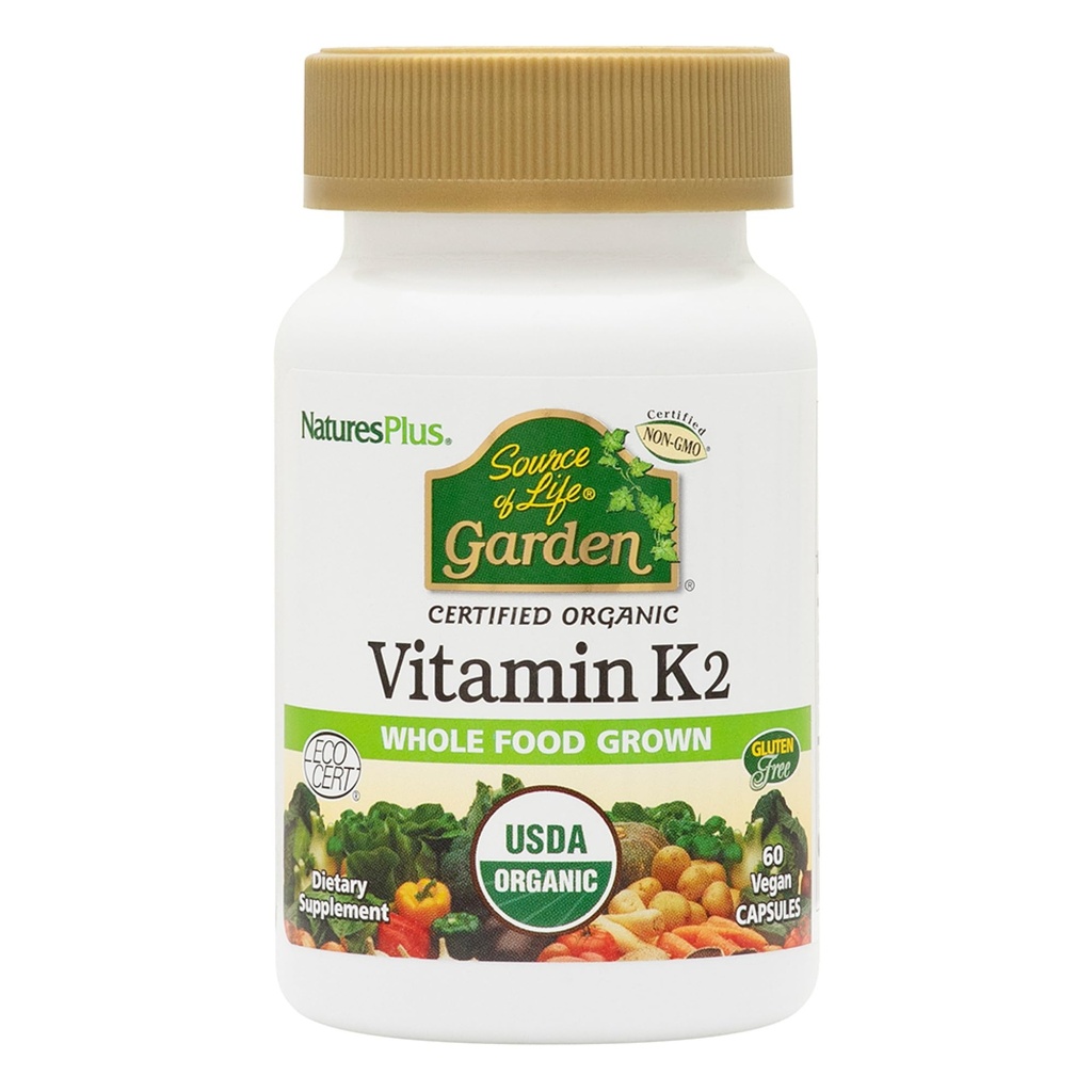 NaturasPlus Sursa de Life Garden Vitamina K2-60 Capsule Vegan, Pachet de 2 - Suport osos - Certified Organic, Non-GMO, Gluten Free - 120 Total Serviri
