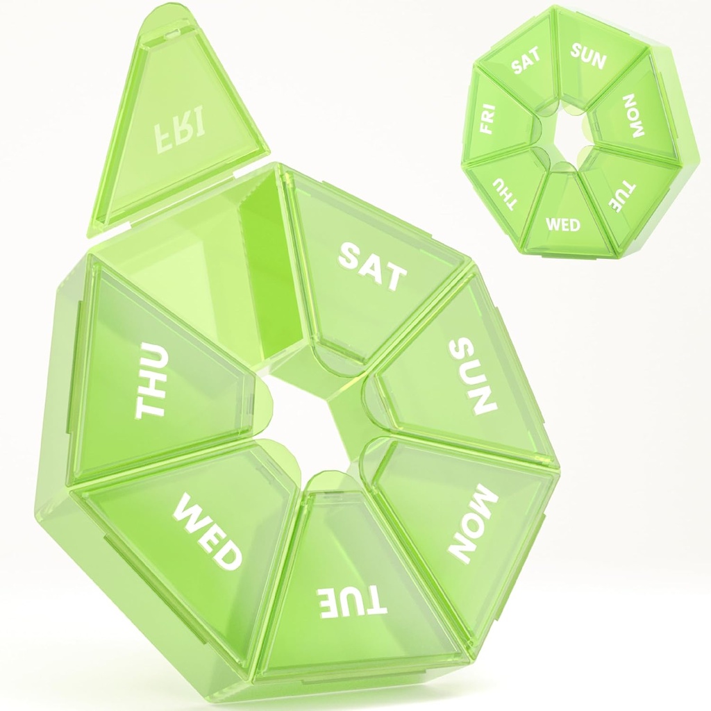 Organizator de pastile saptamanale, 2 Pack Portable Pilula cutie caz Medicina 6 Culori (Șapte zile) Noua ediție pentru vitamina / ulei de pește/Pills/Supplements-Aartrita prietenos (Green)