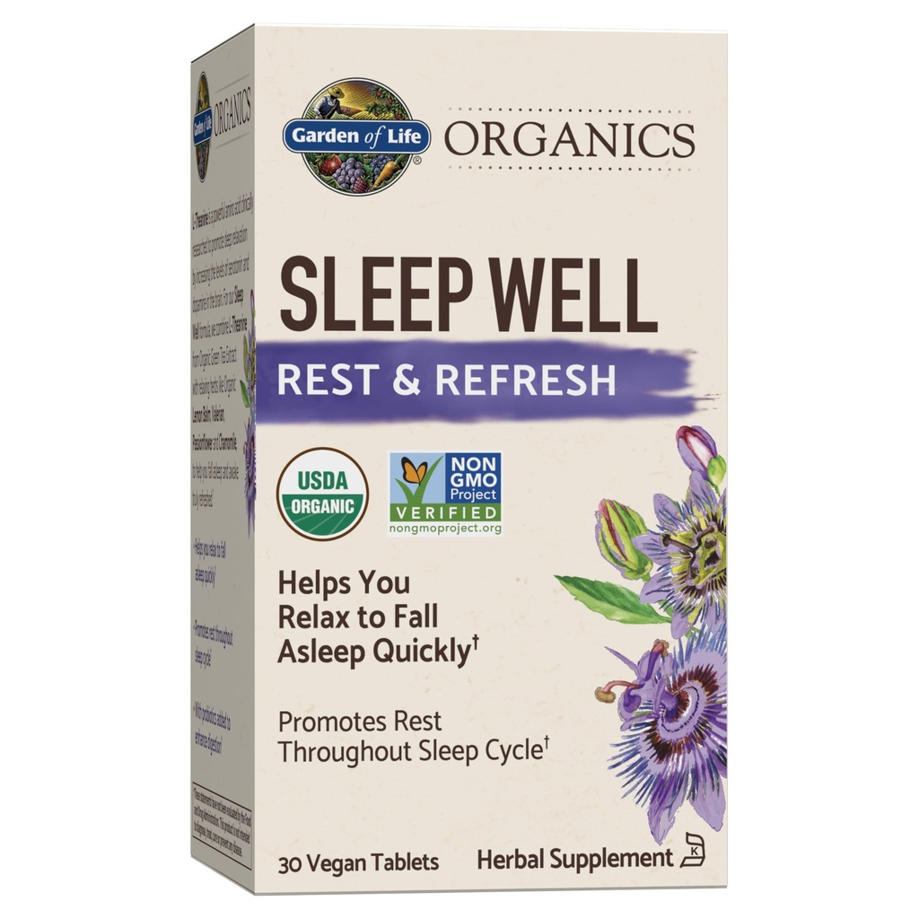 Gradina de viata Organics Somn bine Odihna & Refresh 30 comprimate, Lemon Balm, Ceai verde extract L-Theanin, Root Valerian, Mușețel, Probiotice-Organic non-GMO Vegan Gluten gratuit Herbal Supliment