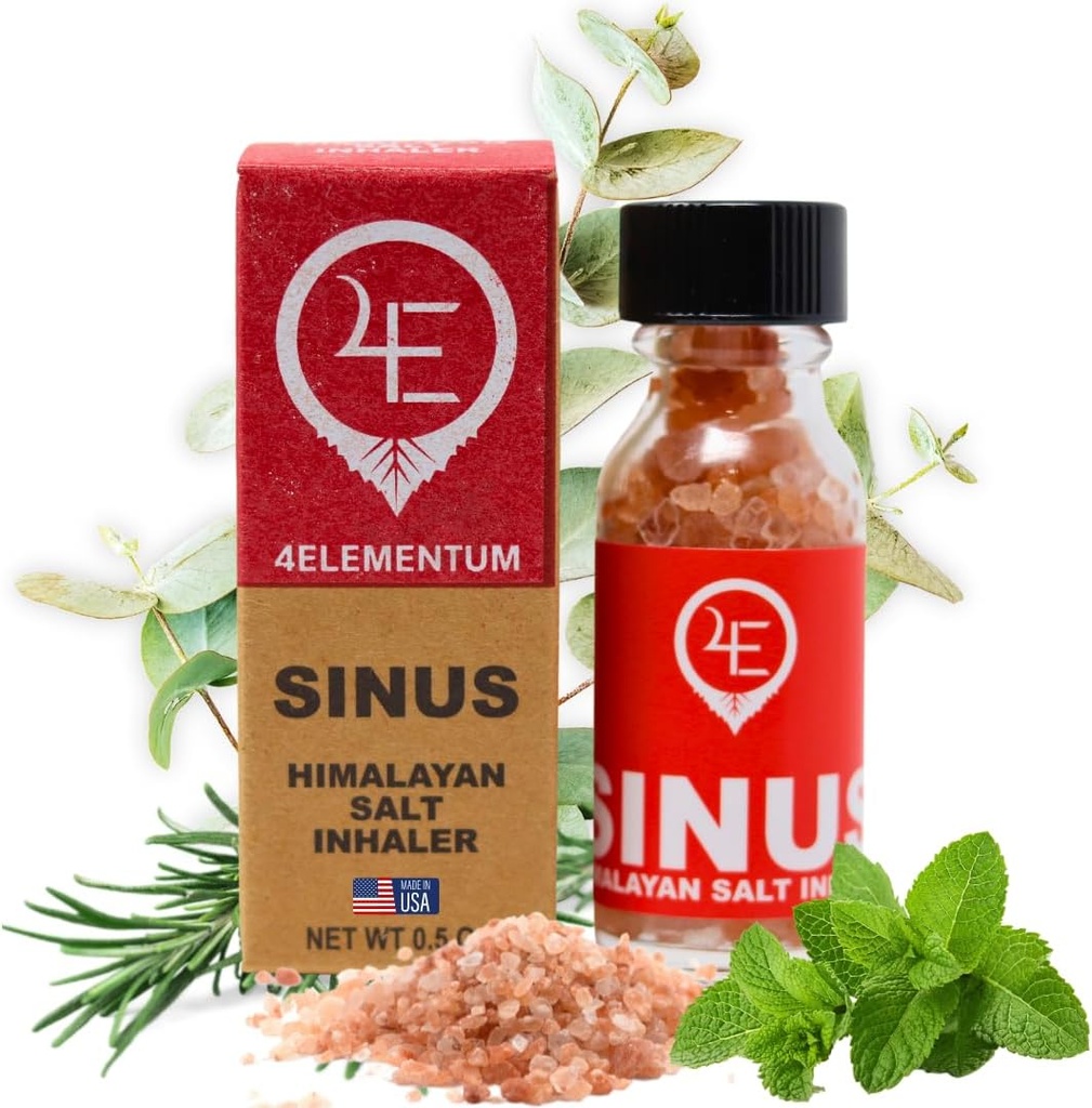 4Elementum Sinus Himalayan Salt Inhaler - Infuzat cu Eucalipt natural, mentă și rozmarin - Sprijină ajutor de alergii, răceli și congestie