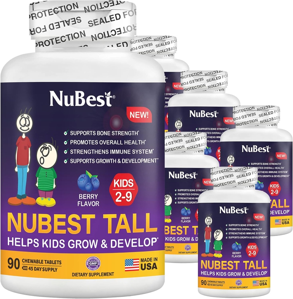 NuBest Tall Kids - copii mici Vitamine si vitamine pentru copii de la 2 la 9 ani - Suport de rezistenta osoasa, sanatate generala si imunitate - Forme animale - 540 Chewable Berry Tablets ambalaj 6