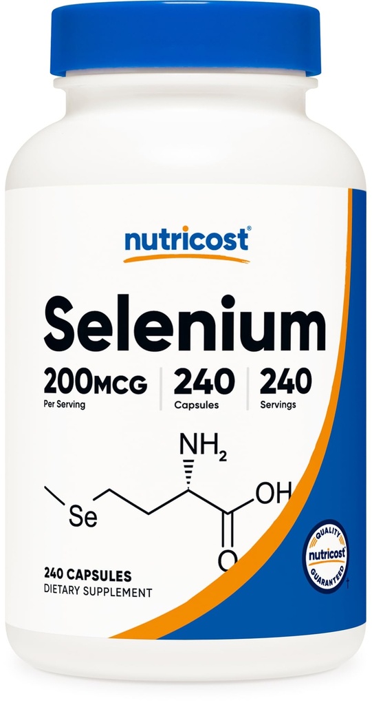 Nutricost Seleniu 200mcg, 240 Capsule vegetariene, Non-GMO, Gluten Free L-Selenometionină