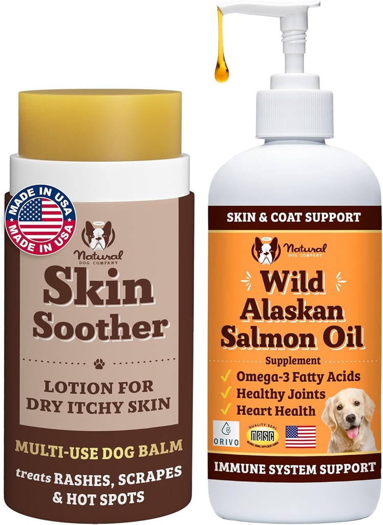 Natural Dog Company Sanatos Skin Bundle, Sustine sanatoasa piele si usura uscat, mancarime piele, Alergie ajutor pentru câini
