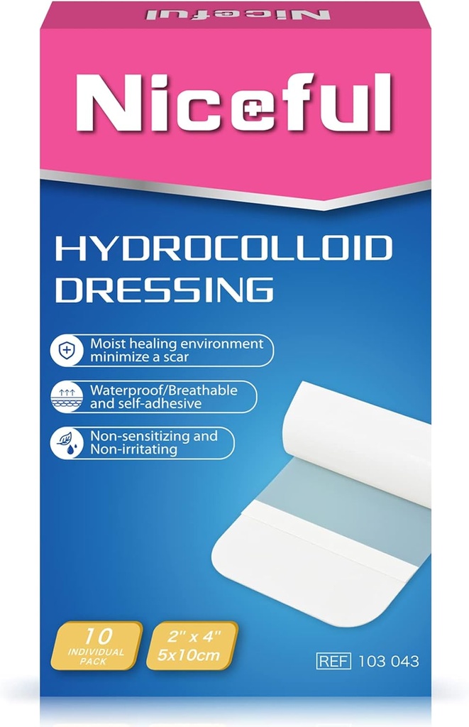 10 Count Bandaje hidrocoloid mare, 2" x 4" Hidrocoloid Wound dressing extra subțire pentru exsudat de lumină, Bandaje de gel hidrocoloid rapid de vindecare
