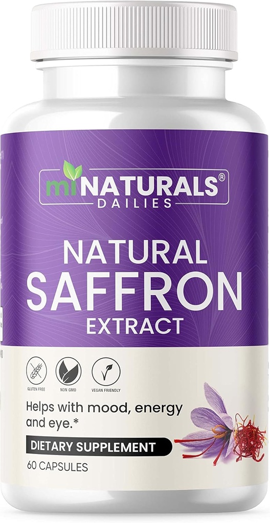 Suplimente naturale de șofran - capsule pure de extract Premium - Suport pentru spirit - Suport pentru ochi - Energie - Made in USA - 88.50 mg - 60 pastile - Optimizat - Pastillas de Azafran