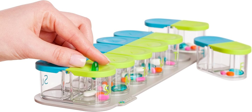 Sagely Smart Active Weekly Pill Box Organizator- AM/PM Planificator de pastile cu App gratuit și 7 Poduri detașabile