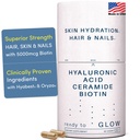 GLOW Anti Aging Supliment - Acid hiabest® hialuronic, fitoceramide, 5000 mcg Biotină, vitamina A, C, E, Zinc - unghii de păr vitamine pentru femei și bărbați - riduri și hidratarea pielii - 60 capsule