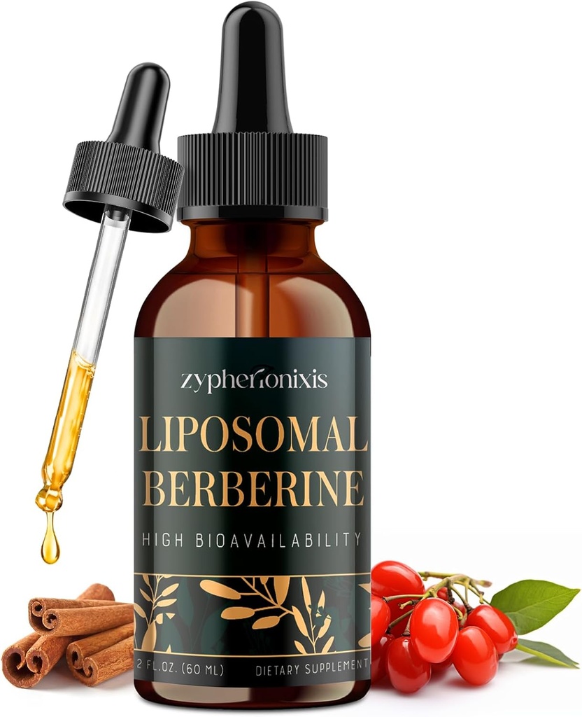 Liposomal Berberine Drops Supliment 3000mg - de înaltă absorbţie AMPK Activator, Organic Berberine HCl Complex cu Ceylon Cinnamon & Ginger pentru Imune & Digestion (2 fl oz)