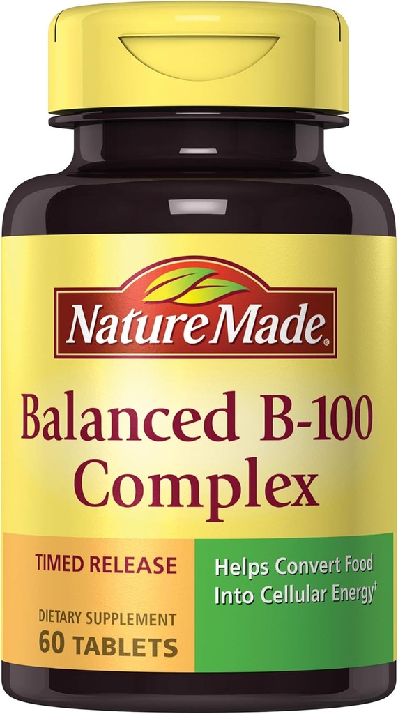 Nature Made Balanced B-100 Timed Release (Thiamin, Riboflavin, Niacin, B6, B12, Biotin, Pantotenic Acid & Folic Acid) Tablete 60 Ct