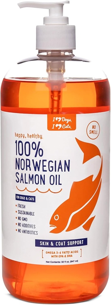 iHeartDogs Ulei de somon pentru câini și pisici - Nourishing Skin & Coat Omega 3 Ulei de pește pentru câini susține Alergia & Mâncărime Ajutor, Heart Health and Joint Health - 32 oz
