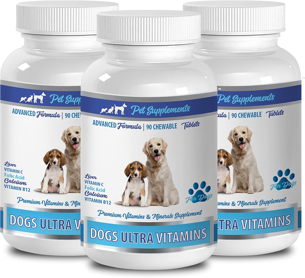 Dog Minerale Vitamine - Ultra Vitamine pentru câini - Chews - puternic Formula - Complex mineral - Tablete de calciu câine - 270 Tratate (3 sticle)
