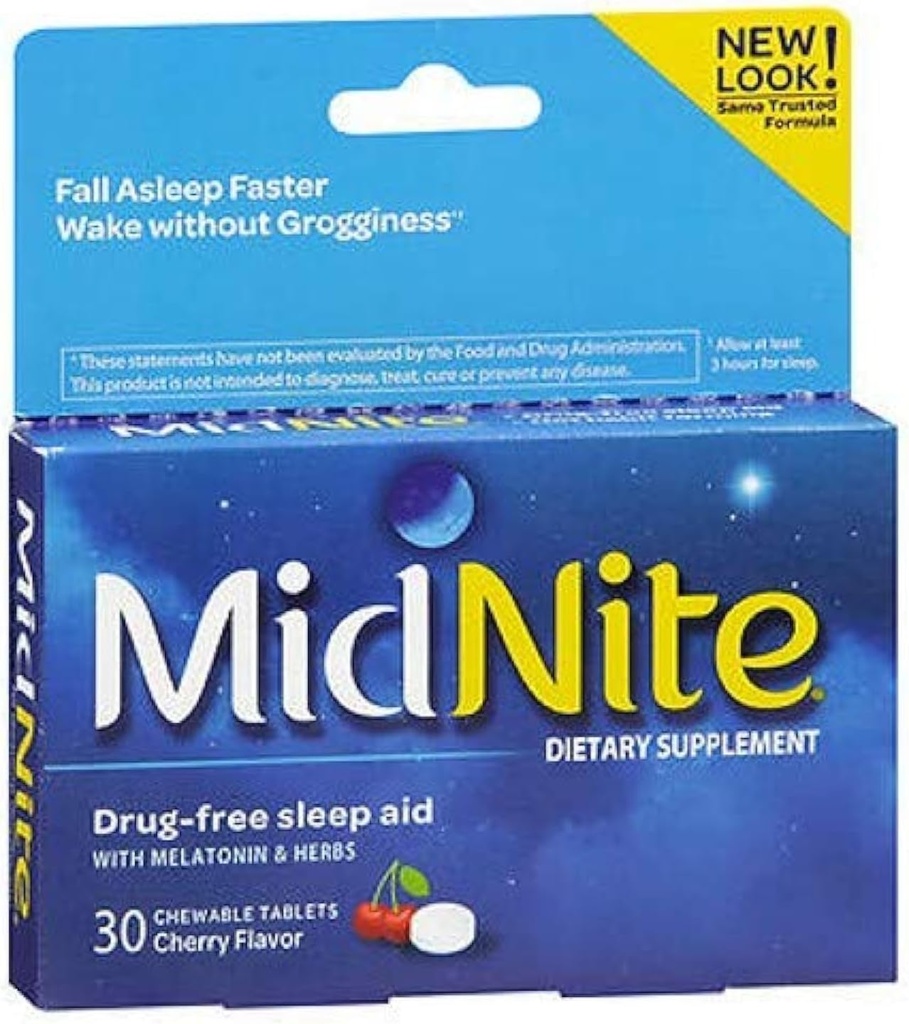 MidNite Sleep Health for Ocazional Sleeplessness, 30 Chewable Cherry Tablets (Pachet de 3)