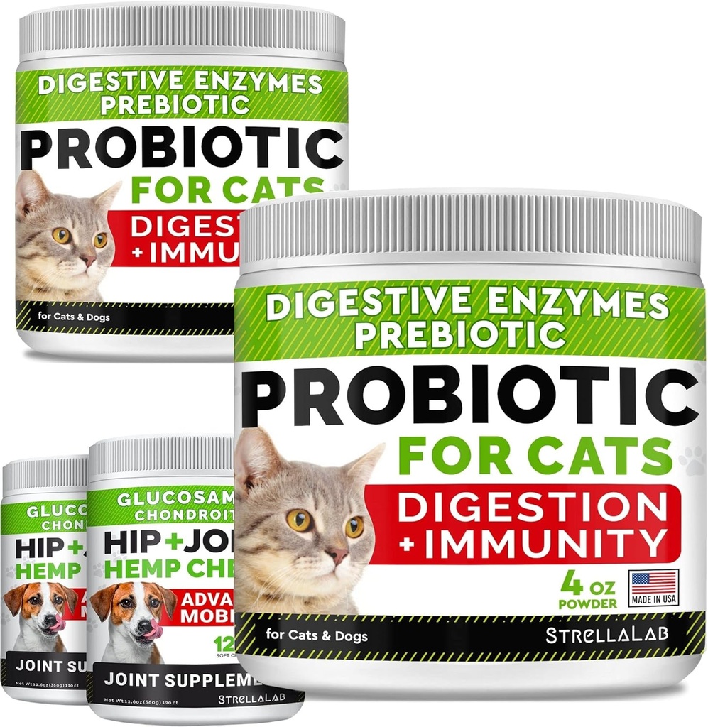 8oz Probiotice Pulbere + 240ct Hemp Glucosamină Supliment comun Bundle - Relieves Diaree + Relief de durere articulară - Enzime digestive + Prebiotice + Omega 3, ulei de cânepă + Chondroitin, MSM - Made in USA