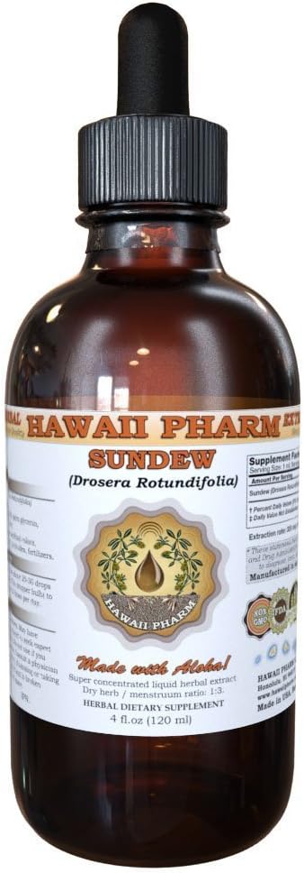 HawaiiPharm Sundew Extract lichid, Sundew (Drosera Rotundifolia) Pudră de frunze Tinctură, Supliment vegetal, Made in USA, 2 fl.oz
