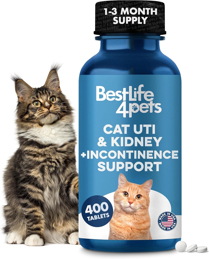 Cat UTI Remedy & Rinichi Suport pentru pisici, Infectie Naturala a Tractului urinar si Crystals Cat Bladder Tratamentul ajuta la eliminarea pietrelor renale, curata infectia, & imbunatateste sanatatea rinichilor, 400 pastile mici