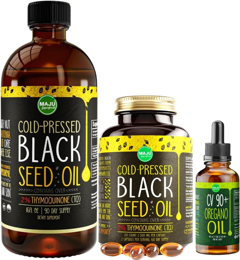 Maju Superfoods Ulei de semințe mari negru și Oregano Bundle