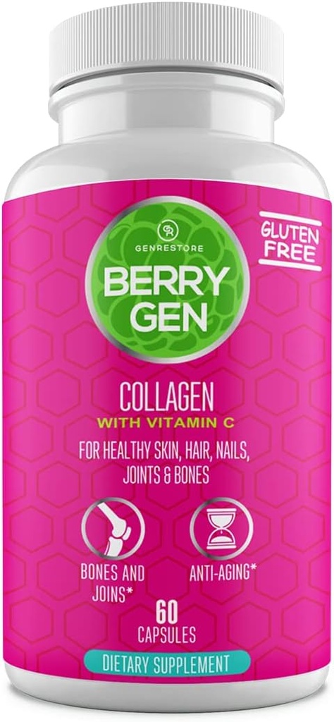 Colagen Peptides Supliment cu vitamina C, Biotin, și acid hialuronic - 60 Capsule - Formula naturală - Sprijină articulații, păr, piele și unghii - Made in the USA