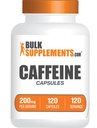 BulkSupplements.com Cafeina capsule 200mg - Suplimente de cofeină, Pastile de cofeina 200mg - pentru suport energetic, 1 capsulă de cofeină per servire, 120 capsule (Pachet de 1)