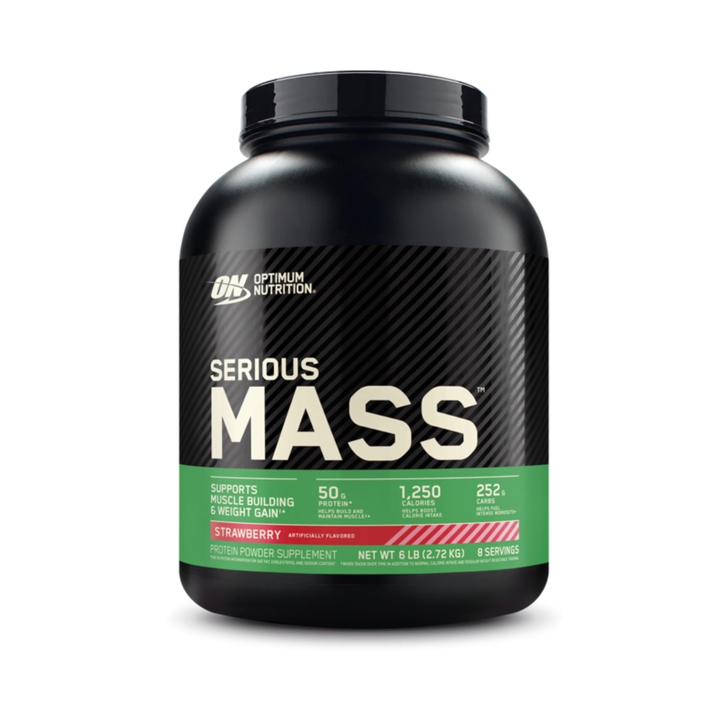 Optimum Nutriție Masă gravă, Greutate Gainer Pulbere de proteine, Gainer masă, Vitamina C și Zinc pentru suport imunitar, Creatină, Căpșuni, 6 Lire (Packing May Vary)