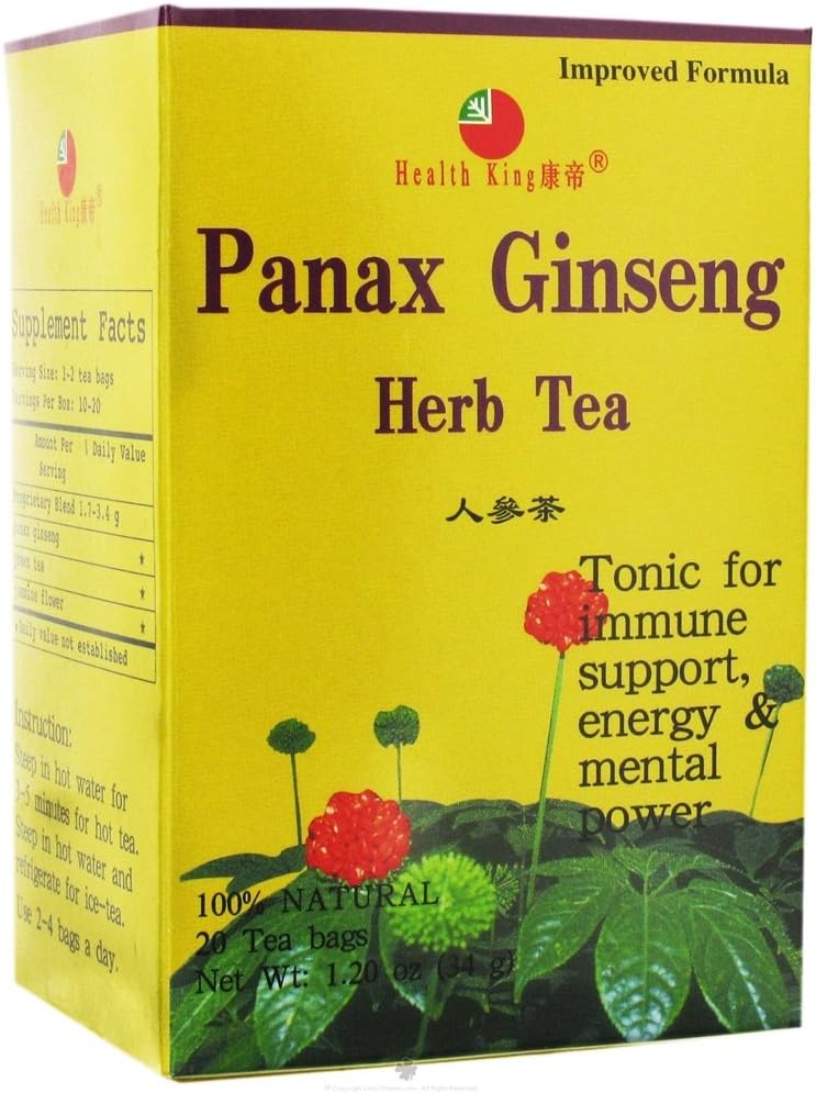 Health King Panax Ginseng Herb Ceai, Teabags, 20-Count Box (Pachet de 4)