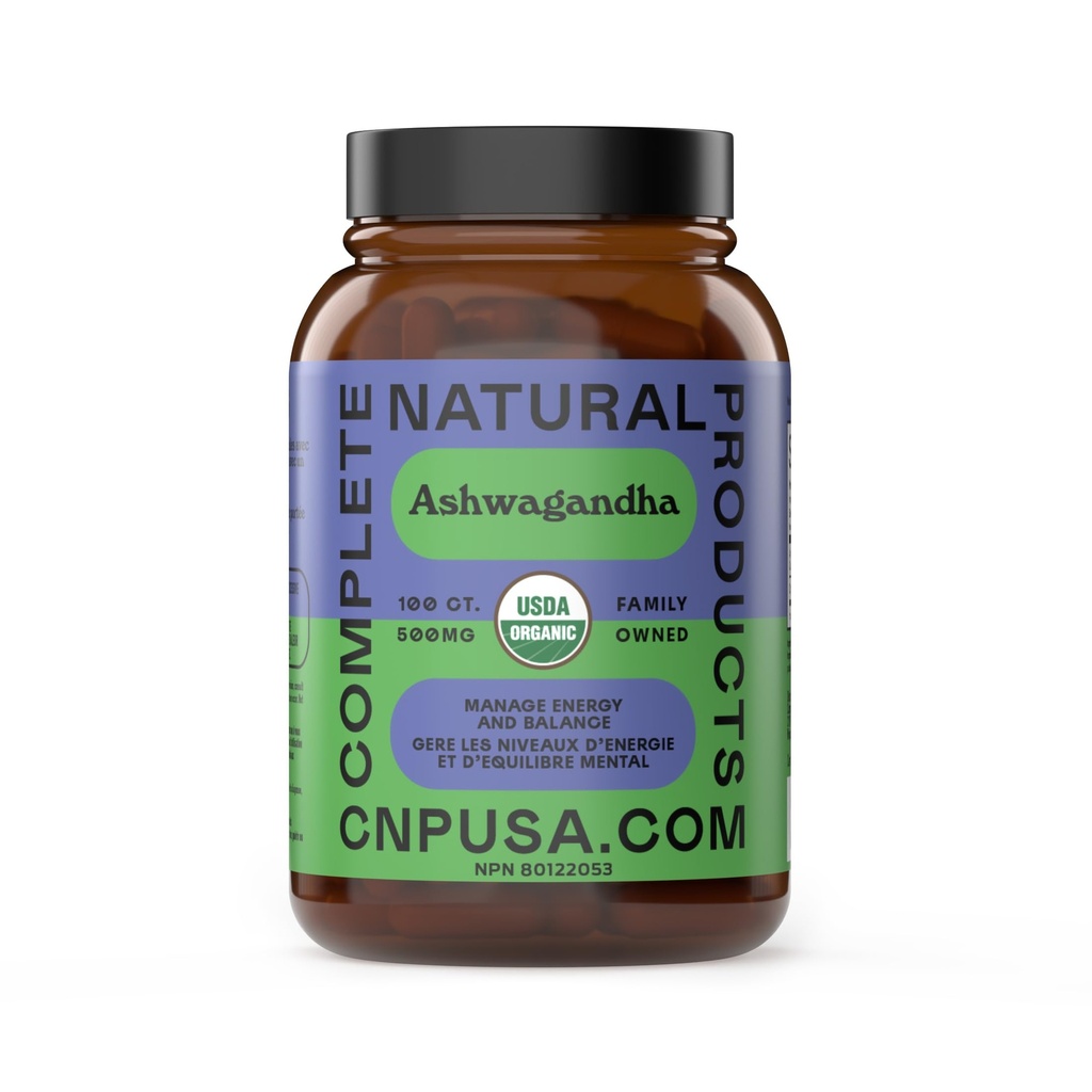 Capsule organice Ashwagandha - 100 capsule 500mg pur organic Ashwagandha Supliment pentru suport calmant