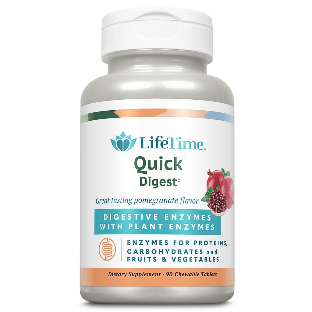 VIAŢA timp rapid Digest Enzime digestive - enzime vegetale pentru proteine, carbohidraţi, fructe şi legume - Digestive Health Support - Aroma rodie - 90 Serviri, 90 comprimate masticabile