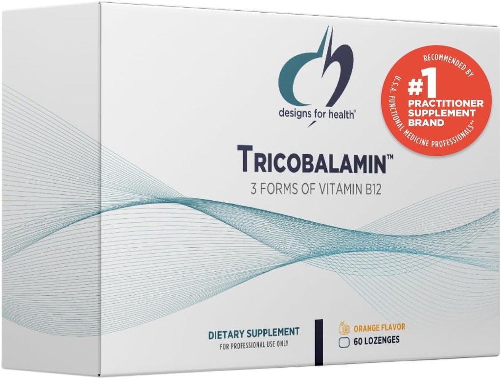 Design-uri pentru sănătate B12 Tricobalamină Lozenges - 3000mcg Triple B12 Tablete de dizolvare rapidă cu metilcobalamină, Adenosilcobalamină + Hydroxocobalamină - Aromă naturală portocalie (60 Lozenges)