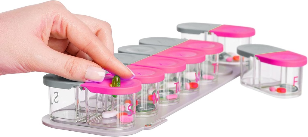 Sagely SMART XL Weekly Pill Organizator - extra mare 7 zile AM/PM Pilula Box 2 ori pe zi cu Free Reminder App (Suficient de mare pentru a se potrivi ulei de pește, ulei de ficat de cod, vitamine D suplimente și vitamine) (Pink/Gray)