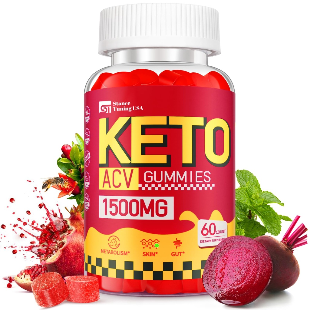 Keto ACV Gummies pentru pierderea in greutate - Delicious 1500MG Apple Cidru Otet cu mama, Probiotice, Vitamine B6 & B12 - Sugar Free, Vegan & Non-GMO - Suporturi Sanatate Gut, Metabolizare & Fat Burn pentru femei