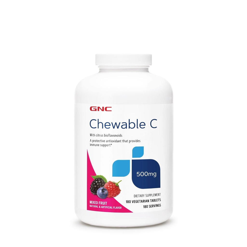 GNC Vitamina C 500mg, Oferă suport imunitar, fructe mixte, 180 Serviri