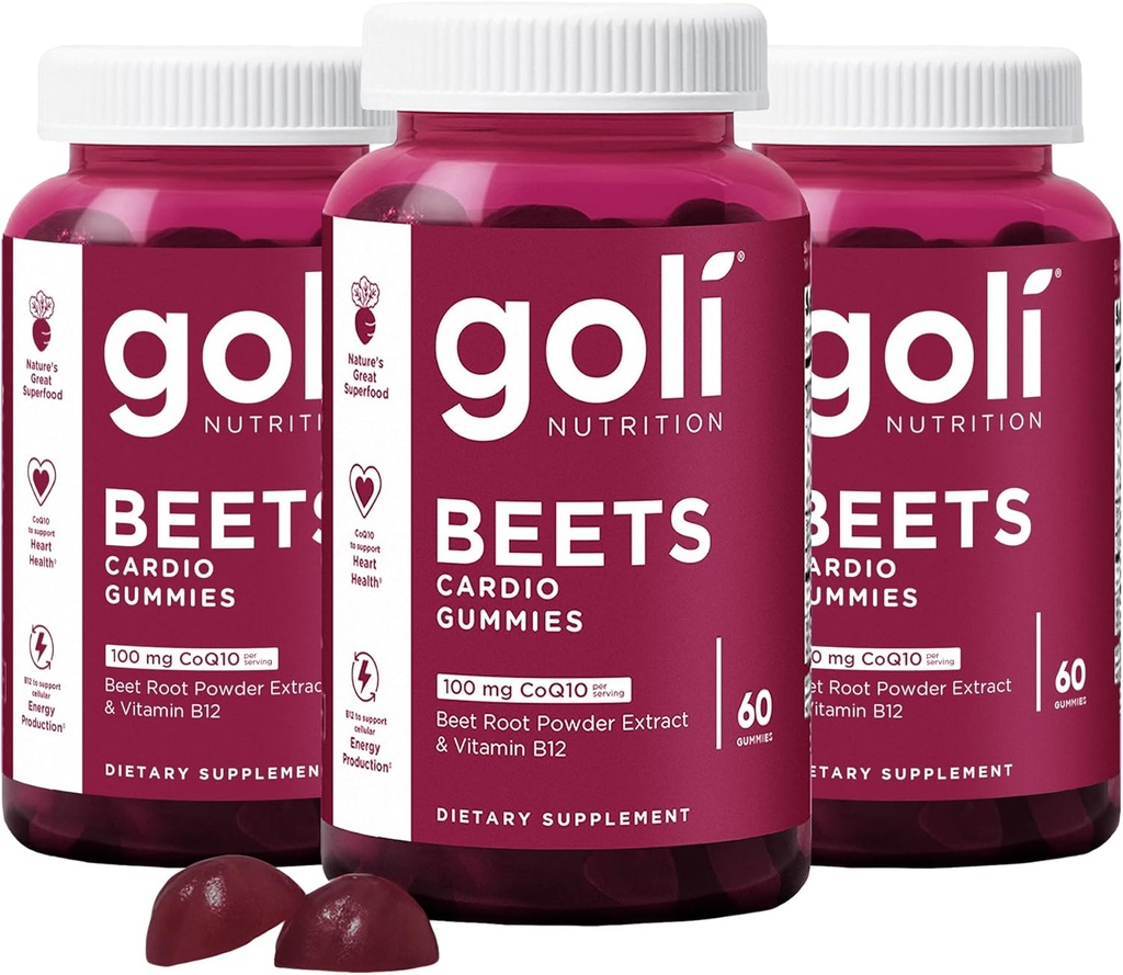 Goli Supliment nutritional, Sfecle Cardio Gummy, 180 Count(3 Pachet de 60), 100mg CoQ10 și extract de rădăcină de sfeclă - Gluten-Free, Vegan, Non-GMO, și Gelatină-Free.