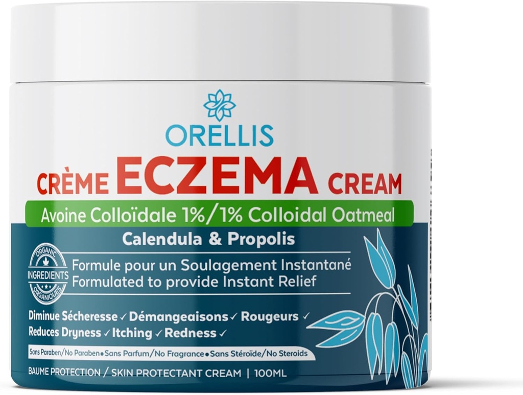 Crema eczema cu fulgi de ovăz coloidal organic, Calendula & Propolis, Eczema Natural Relief Ointment Face & Body. Instant Itch Relief, Dermatitis Lotion Kids & Adulți. Soothe Skin Iritations.