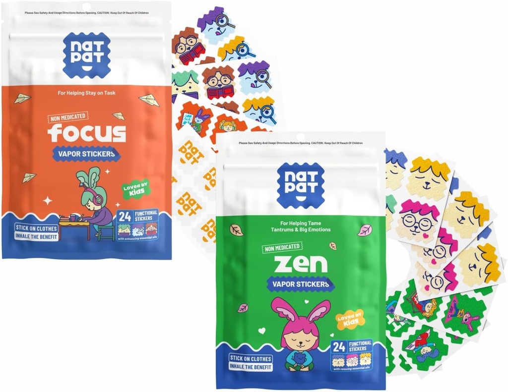 NATPAT FocusPatch (1 ambalaj) și ZenPatch (1 ambalaj) Bundle - 24 Focus Stickere de îmbunătățire și 24 Stickere calm de îmbunătățire - chimice gratuit, ajutor natural pentru focalizare și suport de spirit