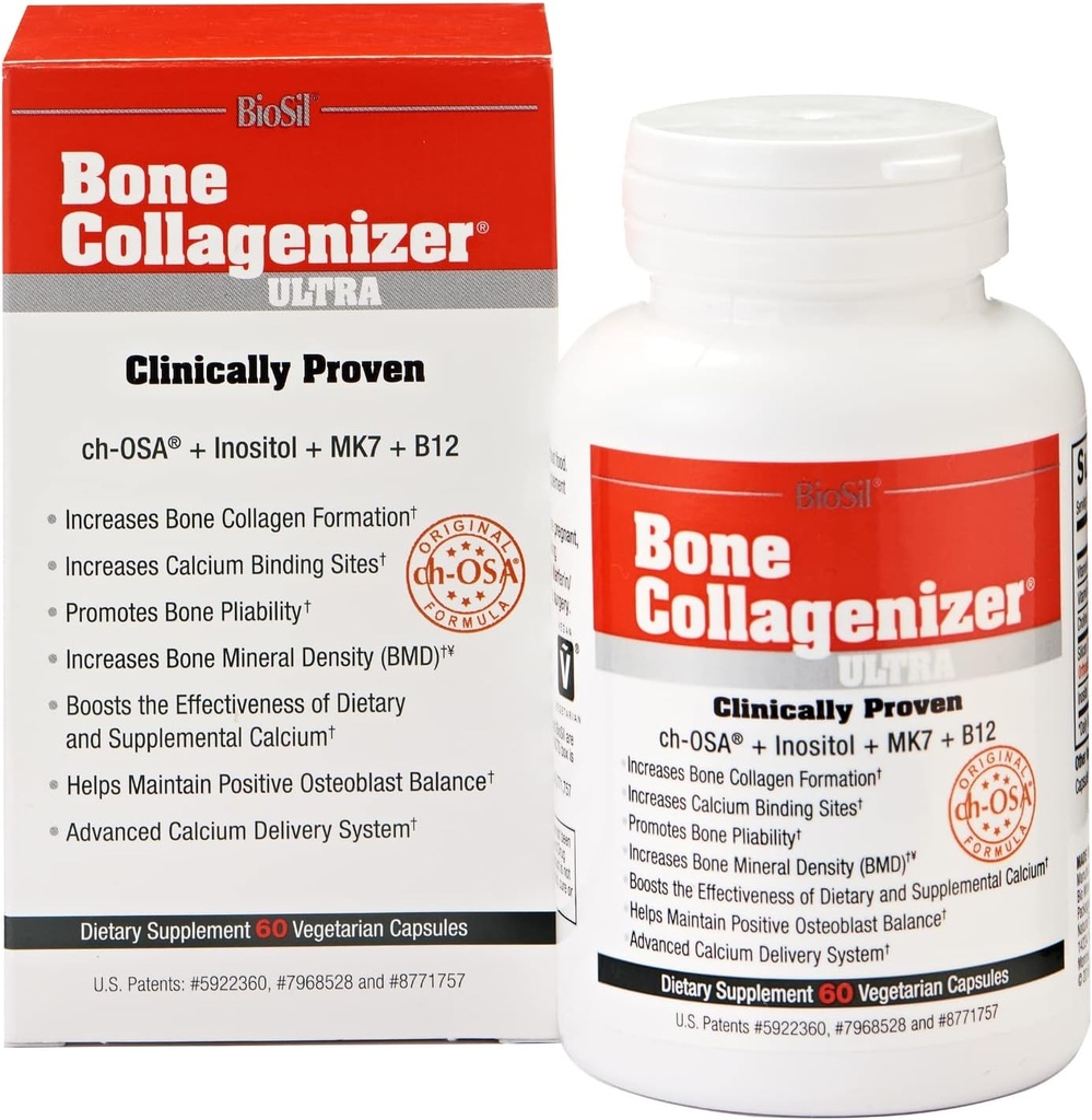 Biosil Bone Collagenizer Ultra - 60 Veggie Capsules - with Patented ch-OSA Complex + Choline, Inositol, MK7 & Vitamin B12 - GMO Free - 30-Day Supply