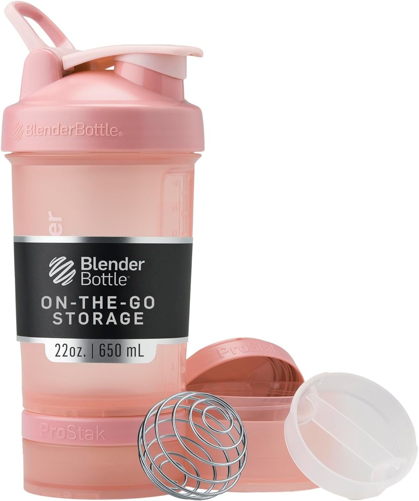 BlenderBottle Shaker Sticla cu Organizator de pastile și depozitare pentru pulbere de proteine, Classic V2 ProStatk System, 22-Ounce, Rose Pink