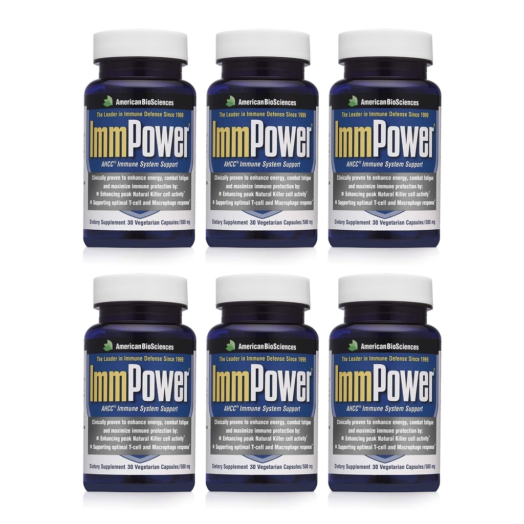 American BioSciences ImmPower AHCC Supliment 6-Pack, îmbunătăţit de sprijin imunitar, Natural Killer Cell Activity and Citokine Production, 30 Vegetarian Capsules, 500 miligrame per capsulă