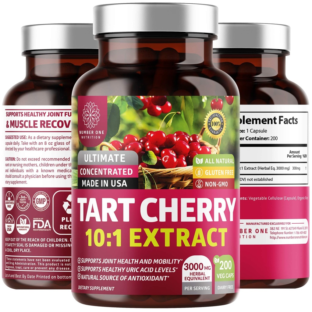 N1N Premium Tart capsule extract de cireșe, 200 Veg Caps, 3000 mg, puternic antioxidant, sănătate comună și mobilitate, non-GMO, gluten gratuit, 200 Veggie Caps