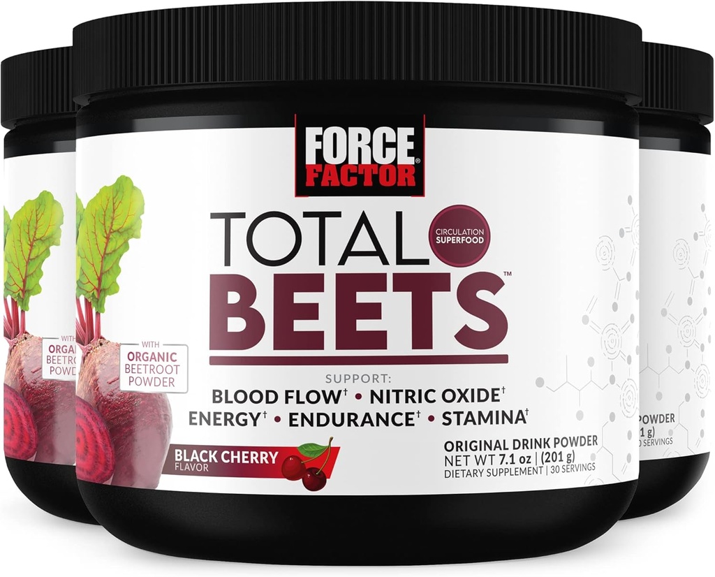 Force FACTOR Total Sfecle Superfood Sfeclă Root Pulbere 3-Pachet, Nitrați pentru a sprijini circulatia, fluxul de sânge, oxid de azot, energie, rezistenta, rezistenta, rezistenta, Suplimentul cardiovascular de sanatate inima, 90 Serviri