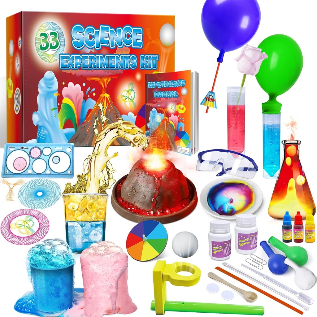 UNGLINGA 33 Experiments Science Kit pentru copii, Science Project STEM Jucarii Cadouri pentru baieti Fetele care invata setul de chimie educationala, Volcano Erupting, Scientis Kit