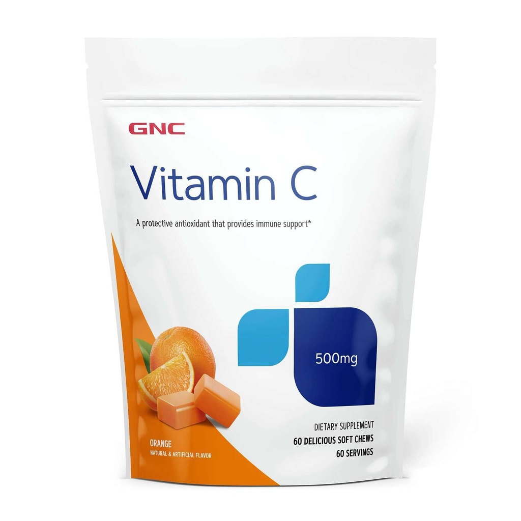 GNC Vitamina C Soft Chews 500mg, Orange, 60 Chews, suporta rezistenta naturala